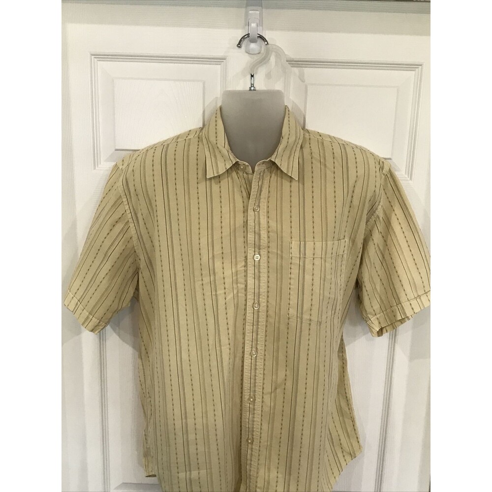 Horny Toad Mens Button Up Striped Short Sleeve Camp Shirt Yellow L